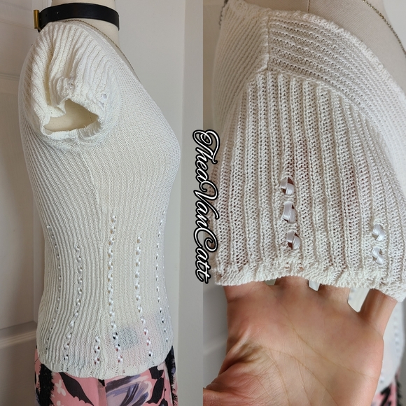 Betsey Johnson New York π vintage 90s y2k ribbon details cotton ribbed knit top - Picture 4 of 7
